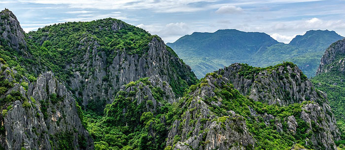 Jagged cliffs with trees